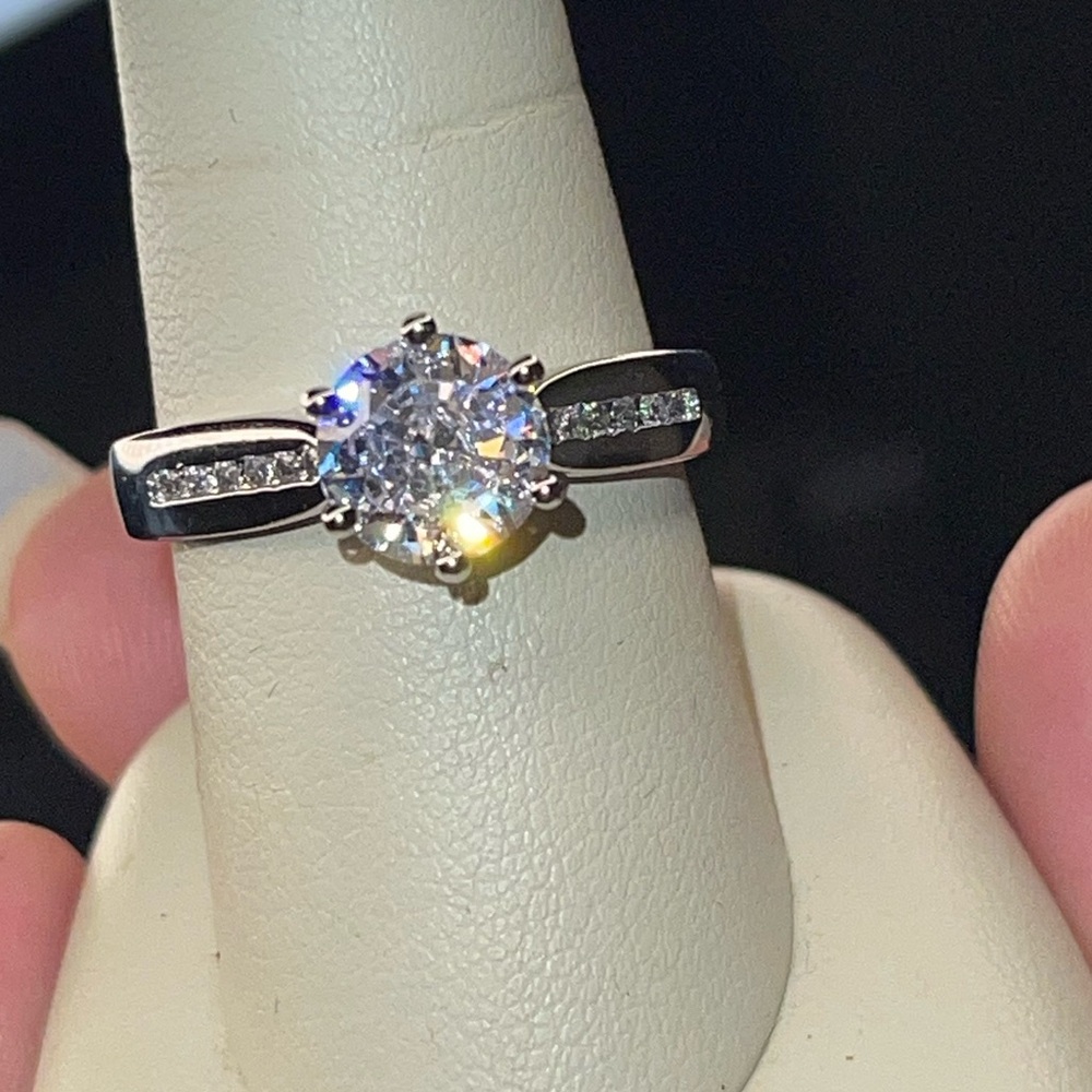 2 Carat Solitaire Diamond Equivalent 925 Sterling and Natural Zircon